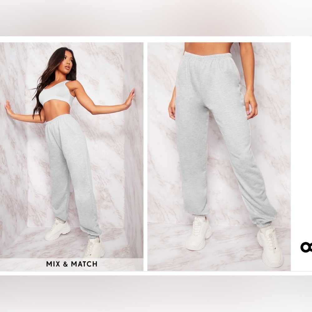 New Grey Basic Cuffed Hem Sweatpants